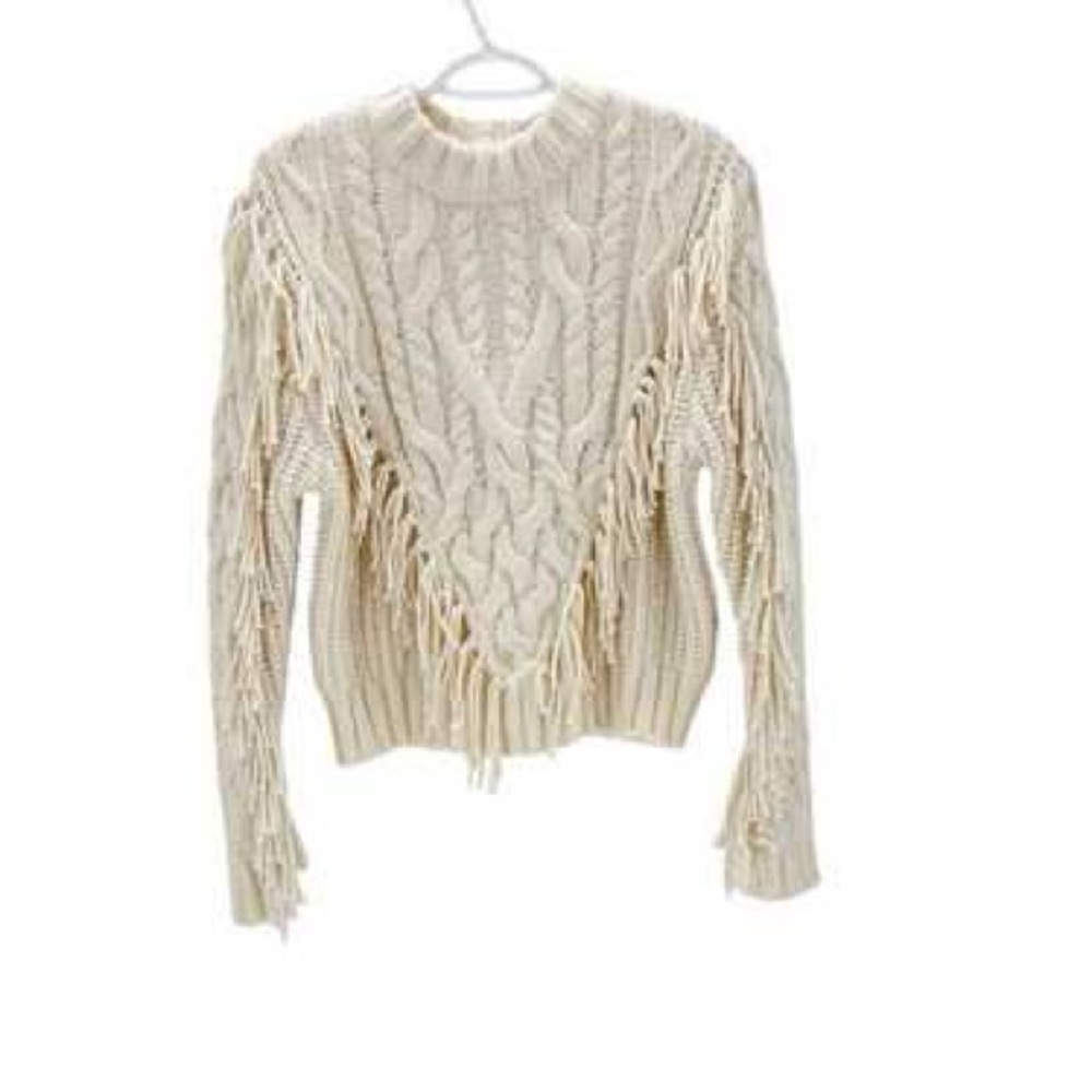 H&M Ivory Cable Knit Sweater with Fringe